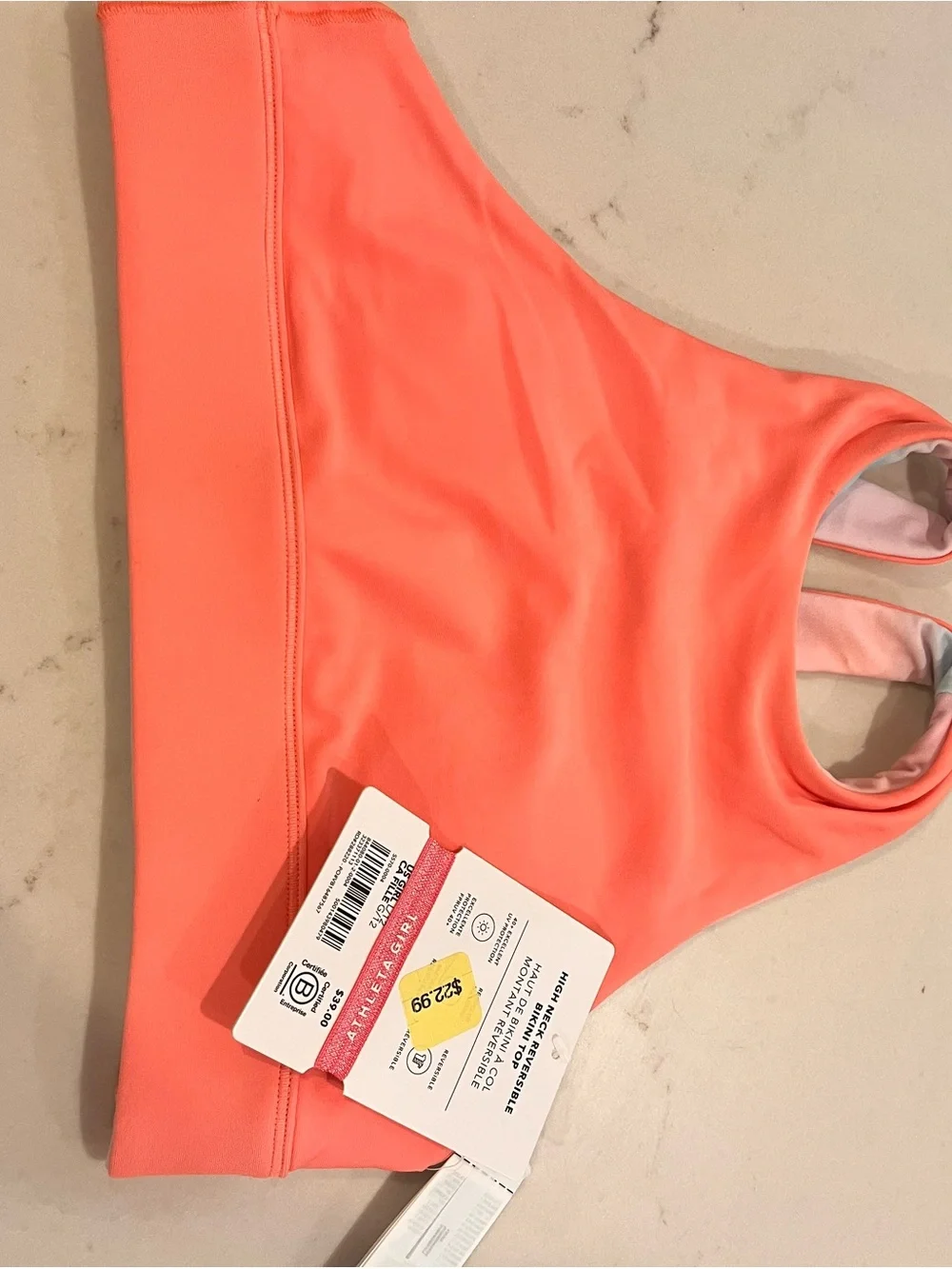 Athleta Girls Coral Pink Swim Bikini Top
